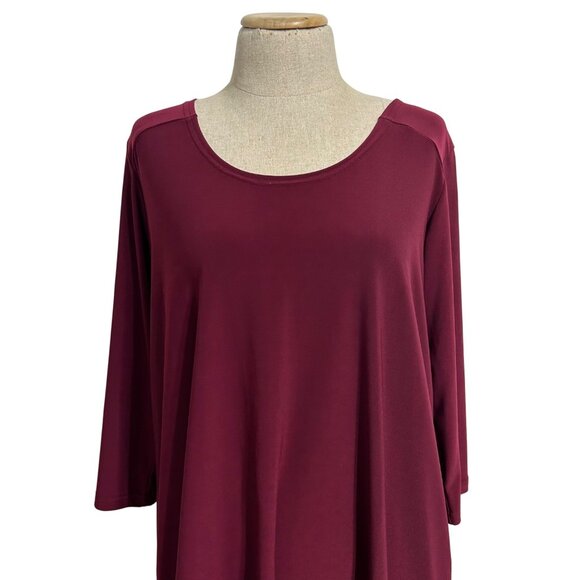 Sympli Women's Sz 10 Burgundy Hi-Low 3/4 Sleeve Tunic Top Polyester - Picture 10 of 10